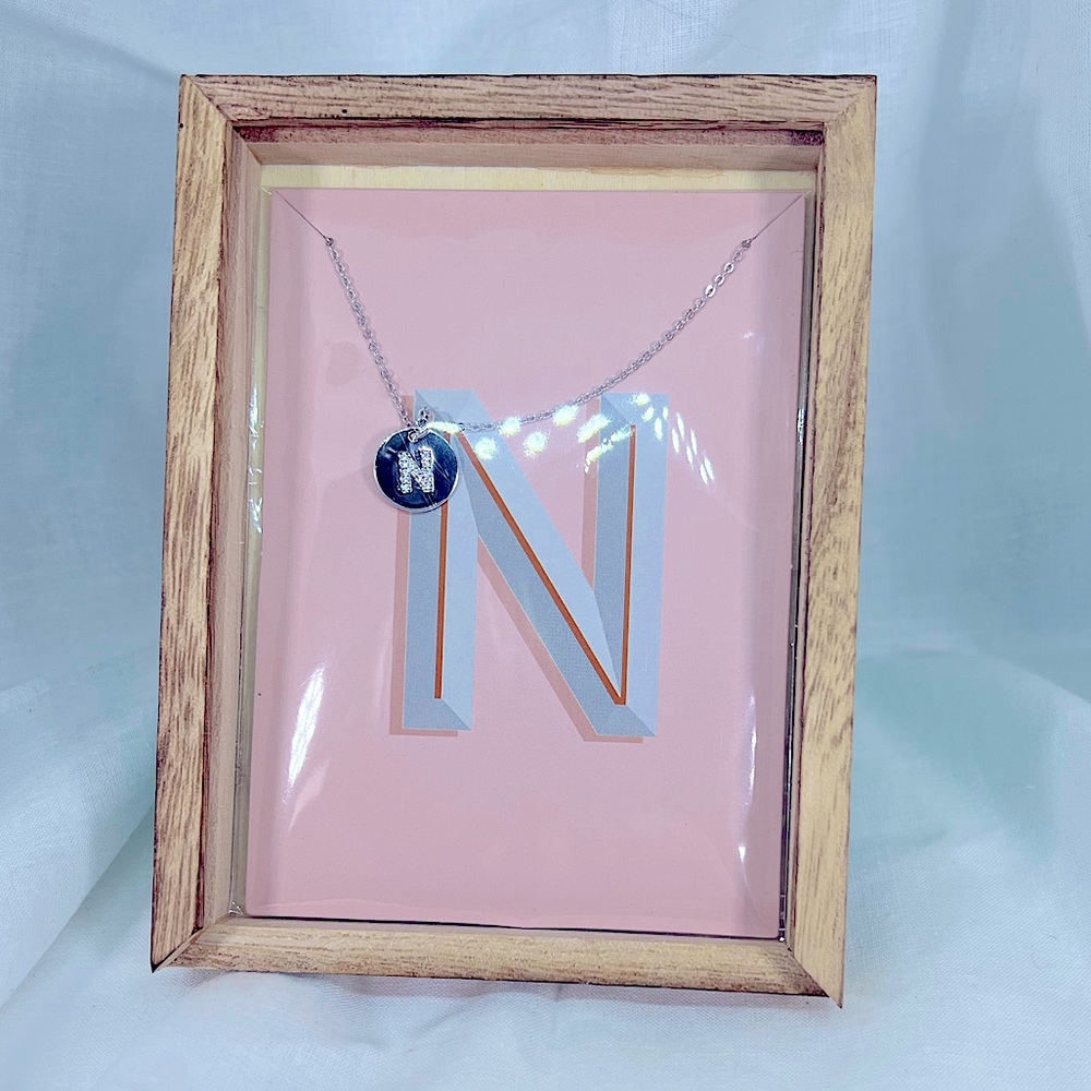 N Initial 3A CZ Minimalist Round Tiny Pendant Necklace S925 Twee Preppy Chic